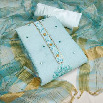 Kimisha Women's Sky Blue Modal Chanderi Cotton Unstitched Dress Material With Inner 1