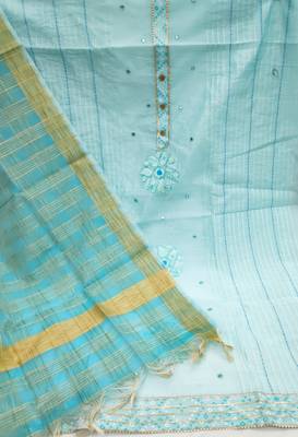 Kimisha Women's Sky Blue Modal Chanderi Cotton Unstitched Dress Material With Inner 2