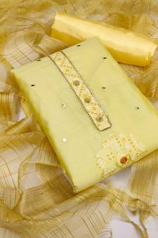 Women'S Yellow Modal Chanderi Cotton Dress Material With Inner