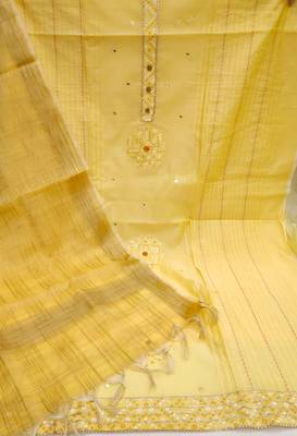 Women'S Yellow Modal Chanderi Cotton Dress Material With Inner 2