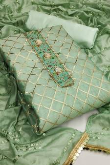 Kimisha Women's Light Pista Modal Chanderi Cotton Dress Material With Inner 