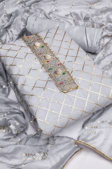 Kimisha Women's Grey Modal Chanderi Cotton Unstitched Dress Material With Inner