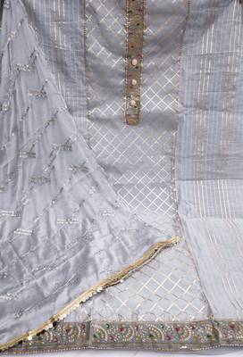 Kimisha Women's Grey Modal Chanderi Cotton Unstitched Dress Material With Inner 2