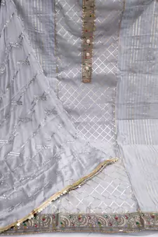 Kimisha Women's Grey Modal Chanderi Cotton Unstitched Dress Material With Inner