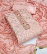 Kimisha Women's Light Peach Modal Chanderi Cotton Unstitched Dress Material With Inner