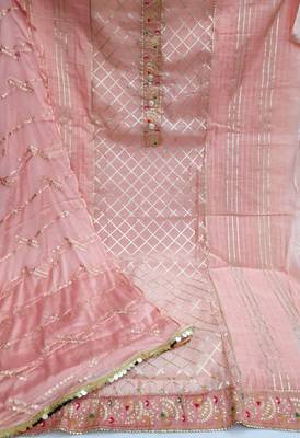 Kimisha Women's Light Peach Modal Chanderi Cotton Unstitched Dress Material With Inner 2