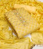 Yellow Modal Chanderi Cotton Dress Material With Inner