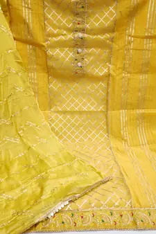 Yellow Modal Chanderi Cotton Dress Material With Inner