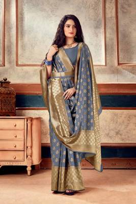 GREY RICH art silk saree AND HEAVY RICH PALLU WITH BLOUSE WITH BELT 1