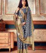 GREY RICH art silk saree AND HEAVY RICH PALLU WITH BLOUSE WITH BELT