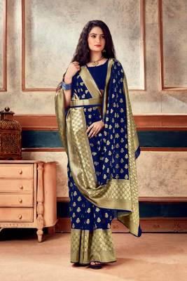 NAVY BLUE RICH art silk saree AND HEAVY RICH PALLU WITH BLOUSE WITH BELT 1