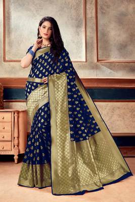 NAVY BLUE RICH art silk saree AND HEAVY RICH PALLU WITH BLOUSE WITH BELT 2