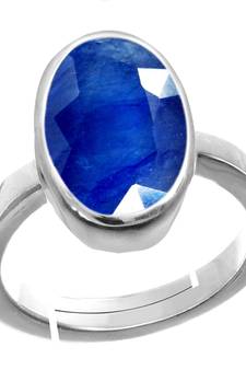 Natural Silver Plated Adjustable Blue Sapphire 5.25 Ratti Stone Ring Oval Shape in Size 6 To 15