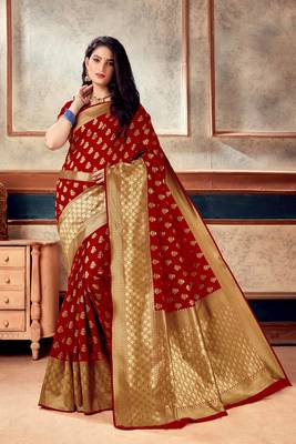 RED RICH art silk saree AND HEAVY RICH PALLU WITH BLOUSE WITH BELT 2