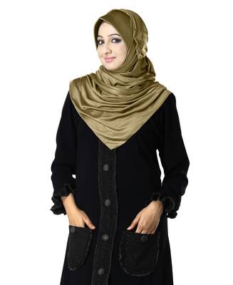 Modest Women's stylish Solid Polycotton Soft feel good fabric Anarkali wrap around Hijab Olive L 2