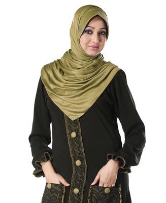 Modest Women's stylish Solid Polycotton Soft feel good fabric Anarkali wrap around Hijab Olive L 5