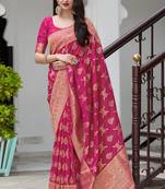 rani pink woven banarasi silk saree with blouse
