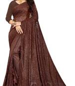 Brown brasso jacquard saree with blouse
