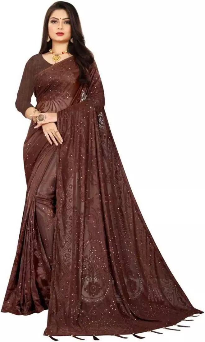 Brown brasso jacquard saree with blouse
