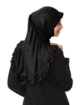 Modest Women's stylish Frill Finish Border Soft feel good Polycotton fabric Zareen Hijab Black 2