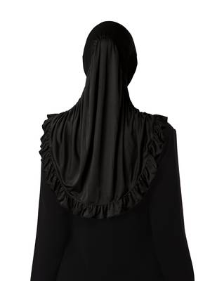 Modest Women's stylish Frill Finish Border Soft feel good Polycotton fabric Zareen Hijab Black 3