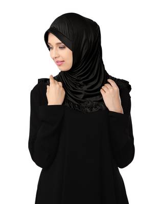 Modest Women's stylish Frill Finish Border Soft feel good Polycotton fabric Zareen Hijab Black 1