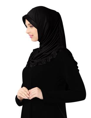 Modest Women's stylish Frill Finish Border Soft feel good Polycotton fabric Zareen Hijab Black 4