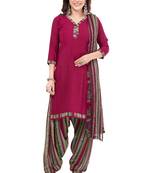 Maroon & Green cotton Printed Unstitch top & bottom with dupatta