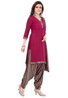 Maroon & Green cotton Printed Unstitch top & bottom with dupatta 3
