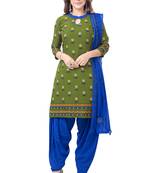 Green & Blue cotton Printed Unstitch top & bottom with dupatta