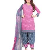 Pink & Grey cotton Printed Unstitch top & bottom with dupatta