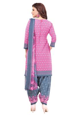 Pink & Grey cotton Printed Unstitch top & bottom with dupatta 2