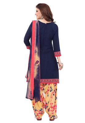 Navy Blue & Beige cotton Printed Unstitch top & bottom with dupatta 2