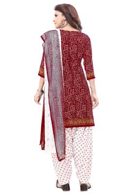 Maroon & White cotton Printed Unstitch top & bottom with dupatta 2