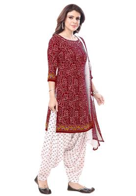 Maroon & White cotton Printed Unstitch top & bottom with dupatta 3