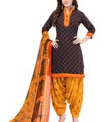 Burgendy & Orange cotton Printed Unstitch top & bottom with dupatta