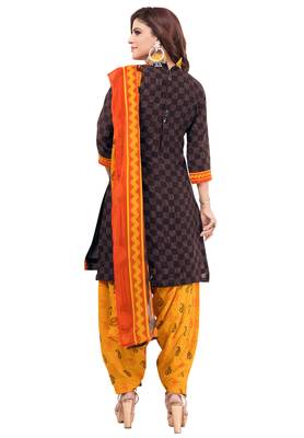Burgendy & Orange cotton Printed Unstitch top & bottom with dupatta 2