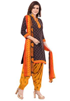 Burgendy & Orange cotton Printed Unstitch top & bottom with dupatta 3