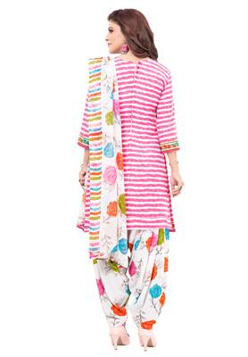 Pink & White cotton Printed Unstitch top & bottom with dupatta 2