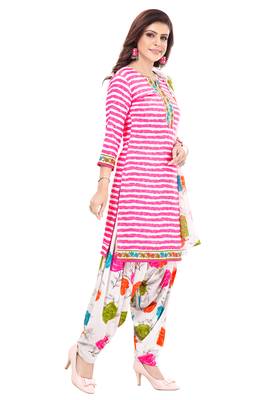 Pink & White cotton Printed Unstitch top & bottom with dupatta 3