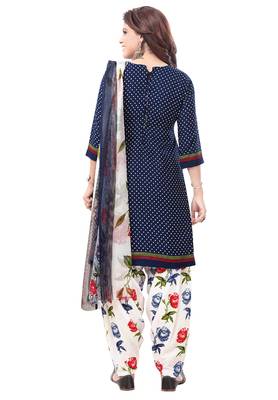 Dark Blue & White cotton Printed Unstitch top & bottom with dupatta 2