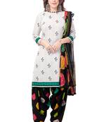 White & Black cotton Printed Unstitch top & bottom with dupatta