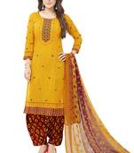 Yellow & Red cotton Printed Unstitch top & bottom with dupatta