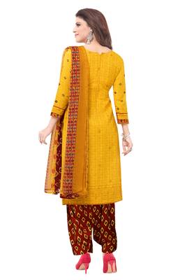 Yellow & Red cotton Printed Unstitch top & bottom with dupatta 2