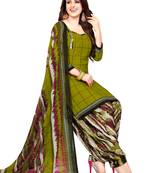 Olive Green & Pink cotton Printed Unstitch top & bottom with dupatta