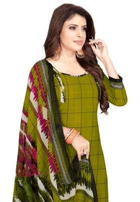 Olive Green & Pink cotton Printed Unstitch top & bottom with dupatta 2