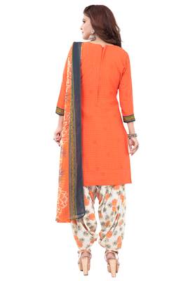 Peach & White cotton Printed Unstitch top & bottom with dupatta 2