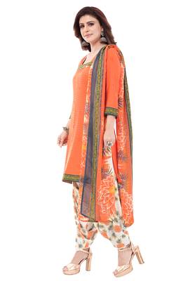 Peach & White cotton Printed Unstitch top & bottom with dupatta 3