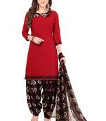 Red & Black cotton Printed Unstitch top & bottom with dupatta