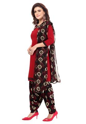 Red & Black cotton Printed Unstitch top & bottom with dupatta 3